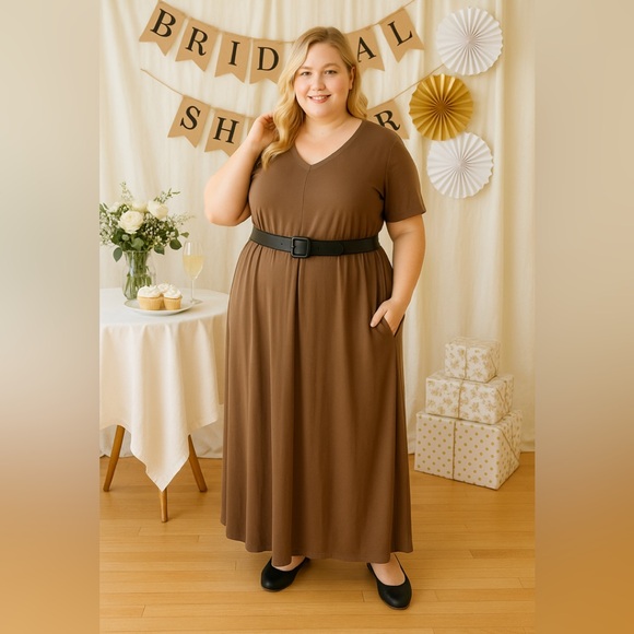 Zenana Outfitters Dresses & Skirts - BN Plus Size Oversized V Short Sleeve Mocha Maxi Dress Various